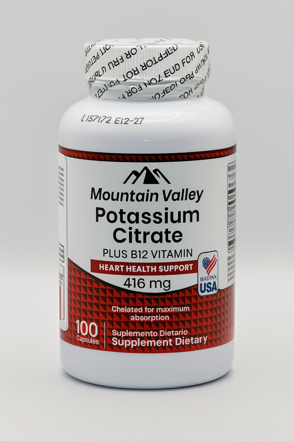 POTASSIUM CITRATE Plus B12 Vitamin 416 mg X100 Capsulas Mountain Valley