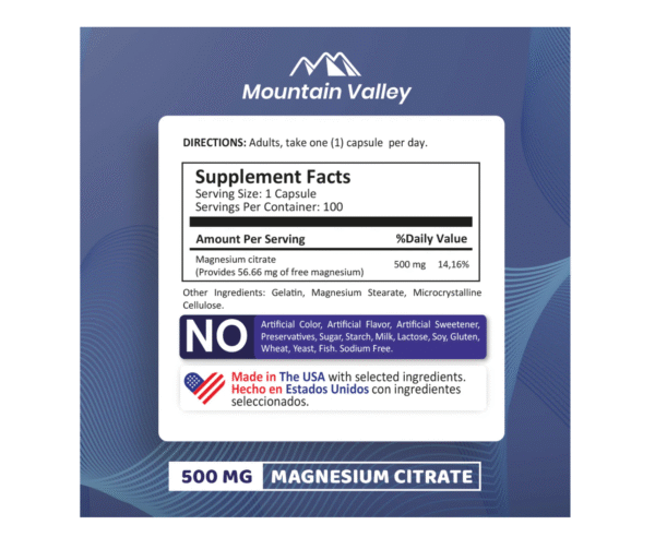MAGNESIUM CITRATE 500 mg X100 Capsulas Mountain Valley