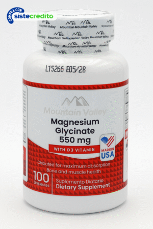 Magnesium Glycinate con Vitamin D3 550 mg x100 Capsulas Mountain Valley "ENVIO GRATIS"