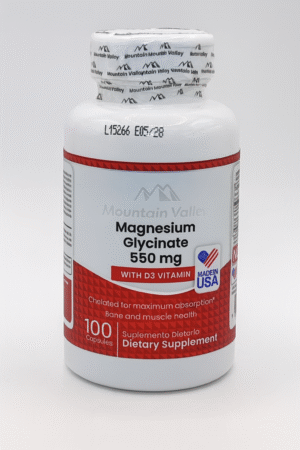 Magnesium Glycinate con Vitamin D3 550 mg x100 Capsulas Mountain Valley "ENVIO GRATIS"