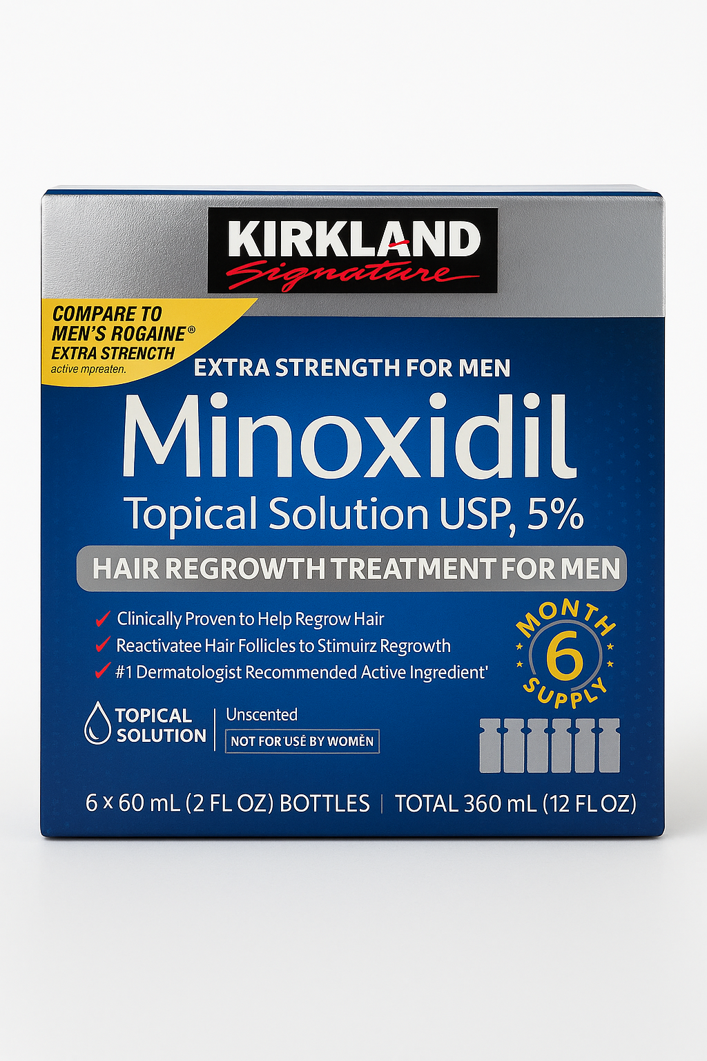MINOXIDIL Topical Solution USP 5% Kirkland X12 Frascos (2 Cajas 720ml)