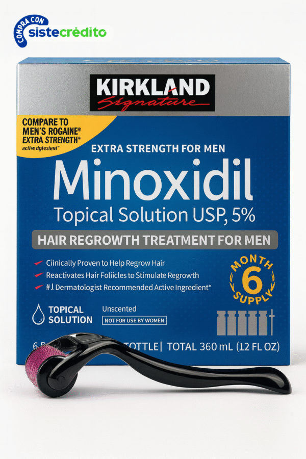 Minoxidil Kirkland Topical Solution USP 5% X6 Frascos 360 ml + Derma Roller 0.5 mm "ENVIO GRATIS"