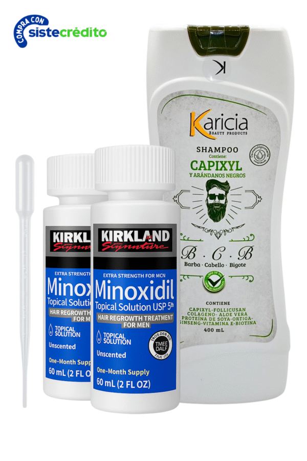 Minoxidil Kirkland 5% 2 Frascos + Shampoo Karicia Capixyl 400 ml "Envío Gratis"