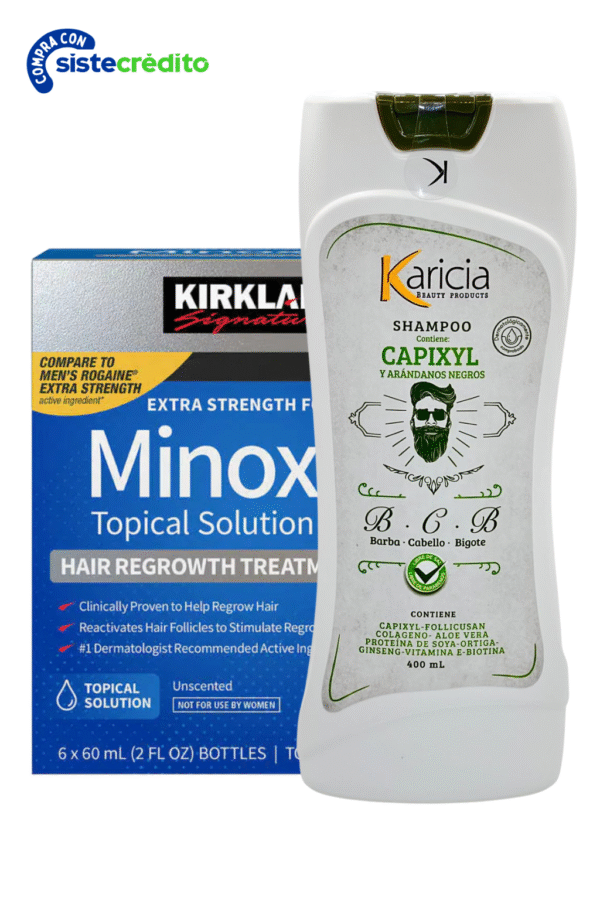 Minoxidil Kirkland 5% Caja x6 Frascos + Shampoo Karicia Capixyl 400 ml "Envio Gratis"