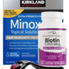Combo Biotina 5.000 mcg x100 Capsulas Mountain Valley + Minoxidil Kirkland 5% X6 Frascos (360ml) + Dermaroller 0.5mm